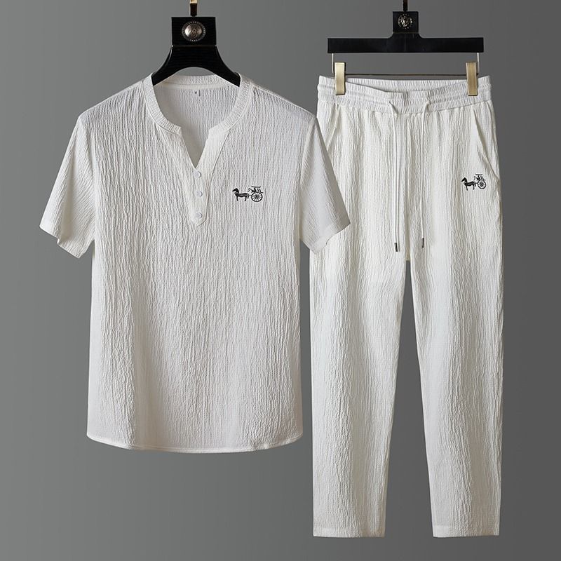 Short Linen Drawstring - طقم صيفي جديد عصري من الكتان