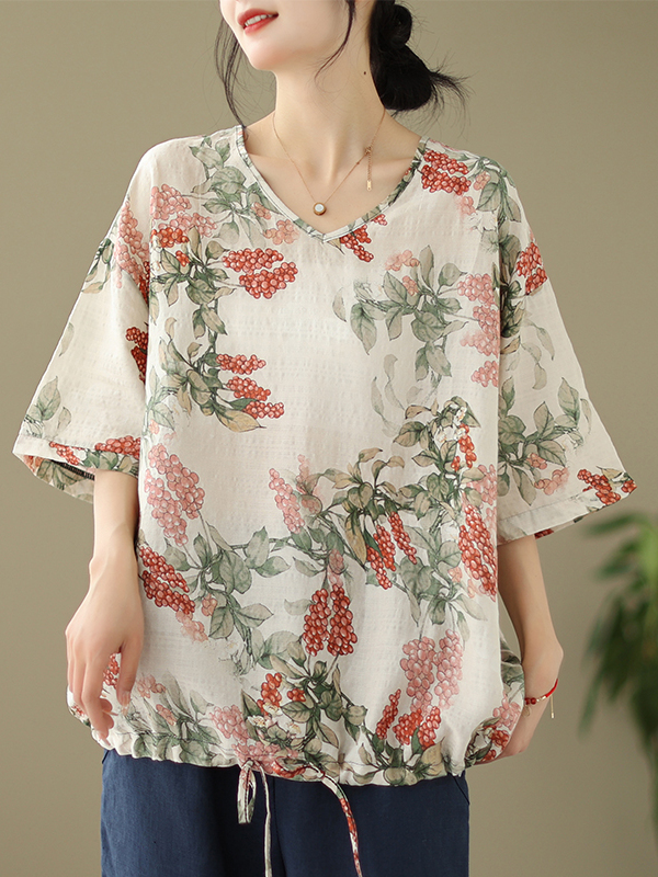 تي شيرت صيفي فضفاض من القطن وا - مراجعة Short Linen Drawstring وسعره