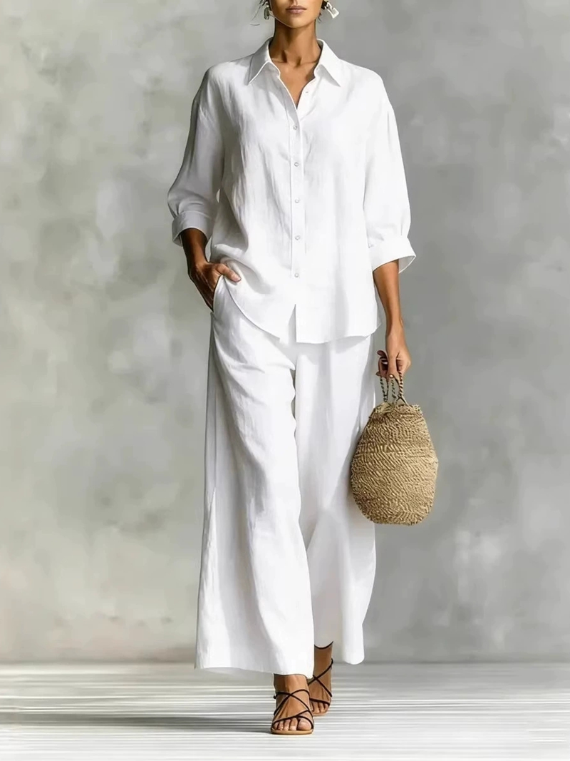 طقم نسائي جديد مكون من قميص بأ - مراجعة Linen Shirt Breathable وسعره