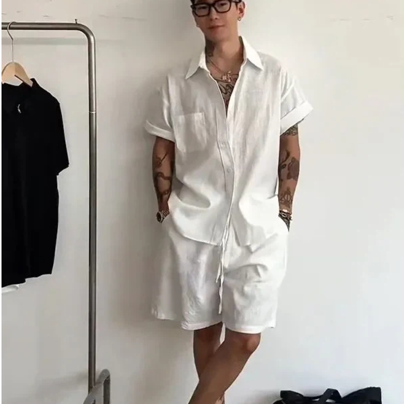 طقم رجالي من قطعتين من الكتان  - مراجعة Linen Shirt Breathable وسعره